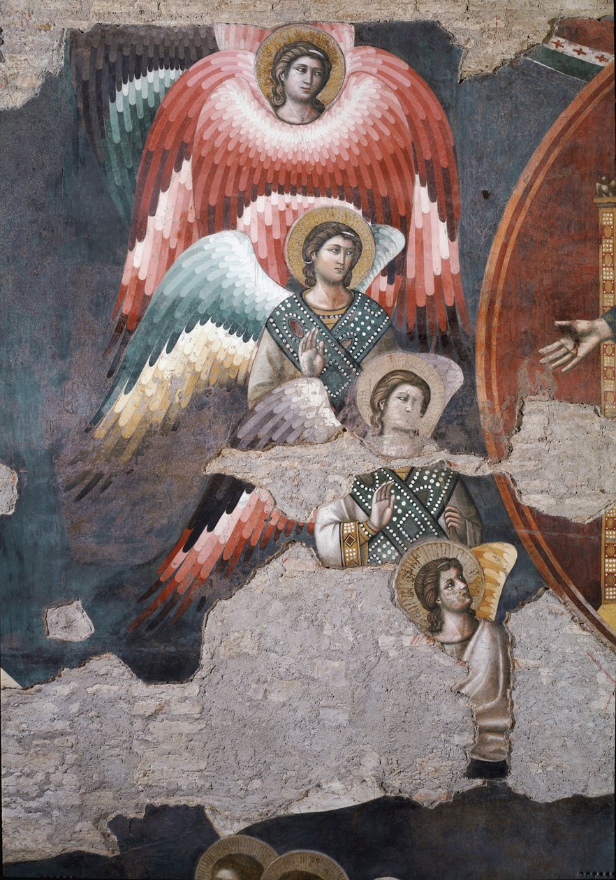 Het Laatste Oordeel, detail van engelen - Fresco door Pietro Cavallini
