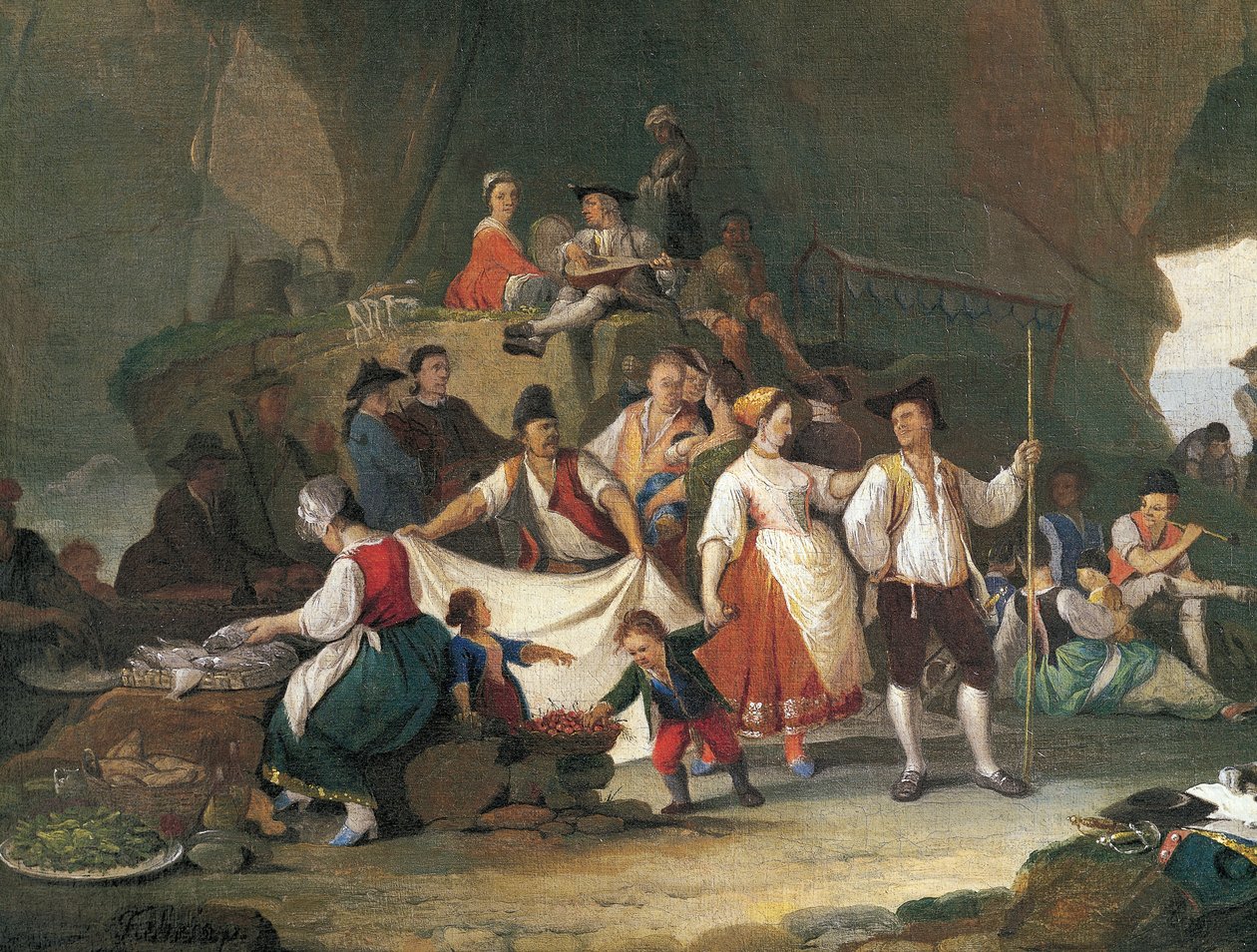 Ontbijt aan zee, door Pietro Fabbris (1740-1792) (detail) door Pietro Fabris
