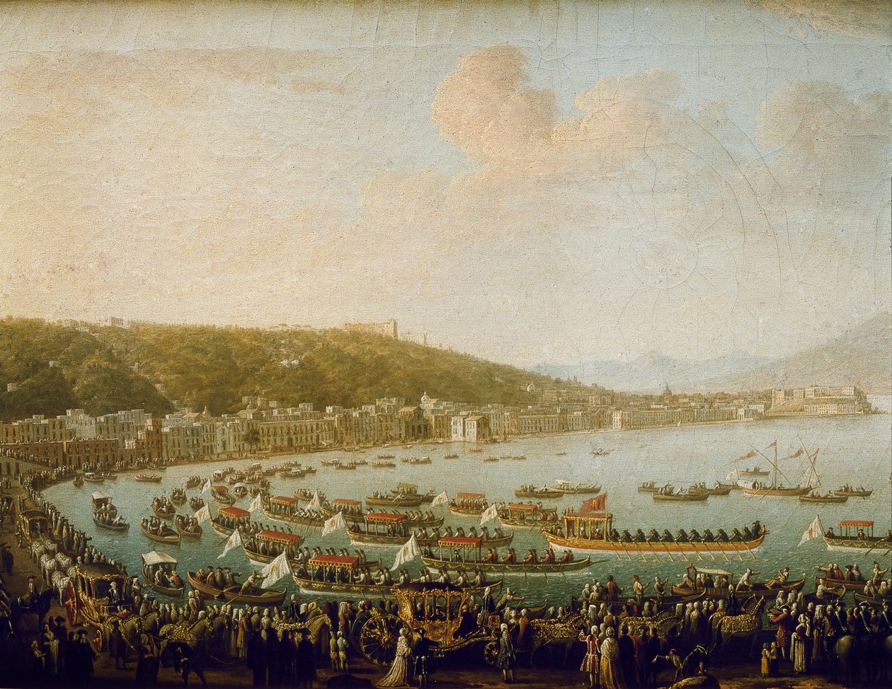Het vertrek van Karel III van Spanje uit de baai van Napels (Italië) door Pietro Fabris