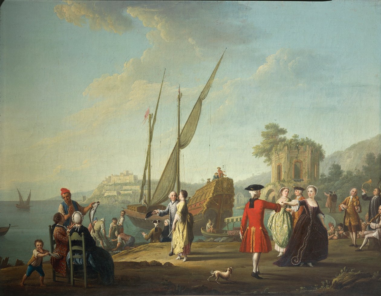 Menuet in Baia, tegenwoordig deel van Bacoli (Napels), in het gebied van Campi Flegrei, door Pietro Fabris door Pietro Fabris