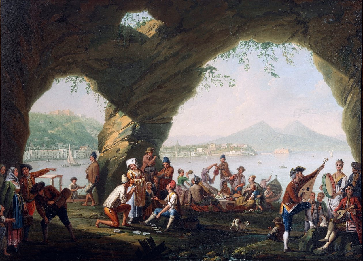 Scènes uit het dagelijks leven in een grot in Posillipo, nabij Napels door Pietro Fabris
