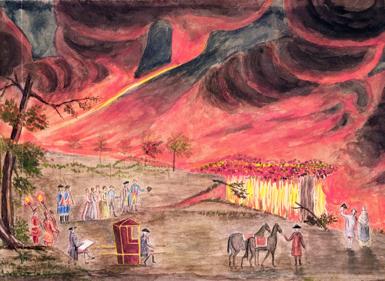 Sir William Hamilton (1730-1803) bestudeert de uitbarsting van de Vesuvius in 1771 door Pietro Fabris