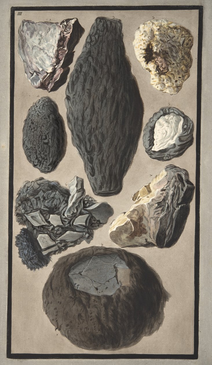Specimens van vulkanisch materiaal, uit 