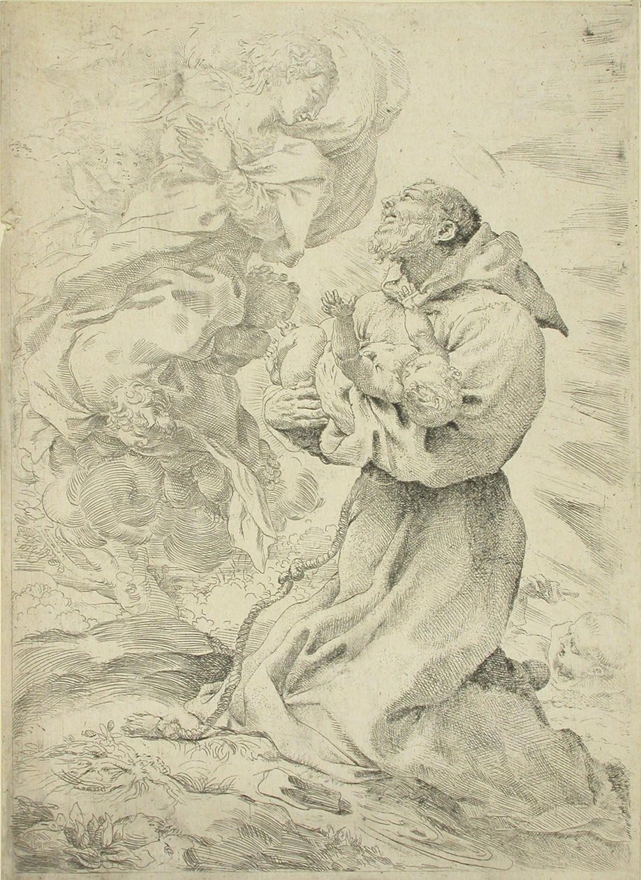 Franciscus van Assisi met het Christuskind in zijn armen door Pietro Faccini