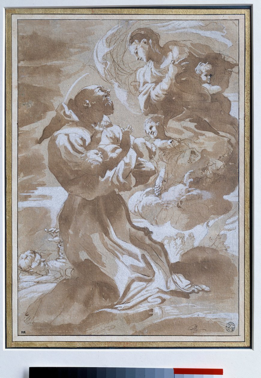 De Maagd vertrouwt het kind Jezus toe aan Sint Franciscus van Assisi door Pietro Faccini