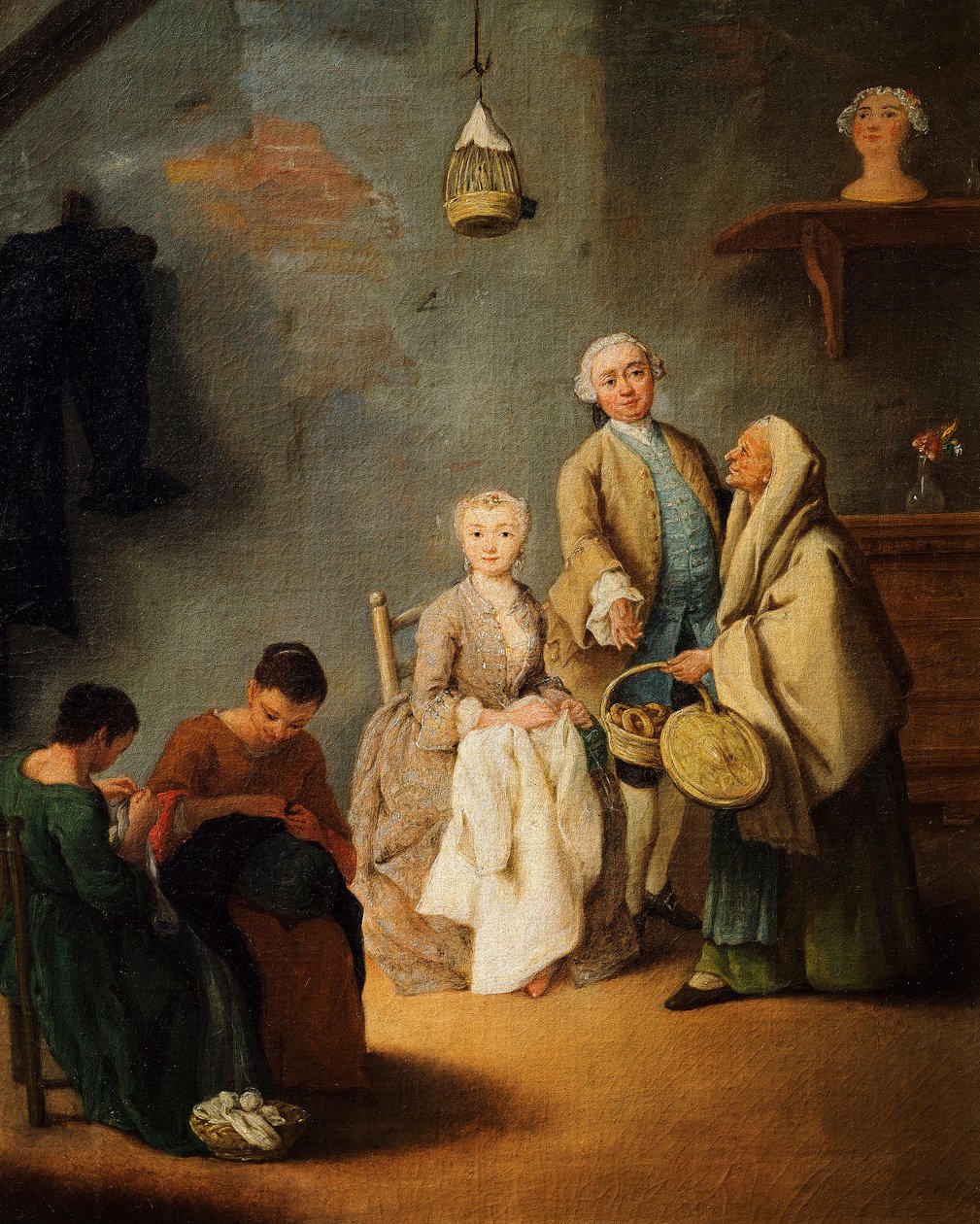 Borduurwerkplaats, door Pietro Longhi (1701-1785) door Pietro Longhi