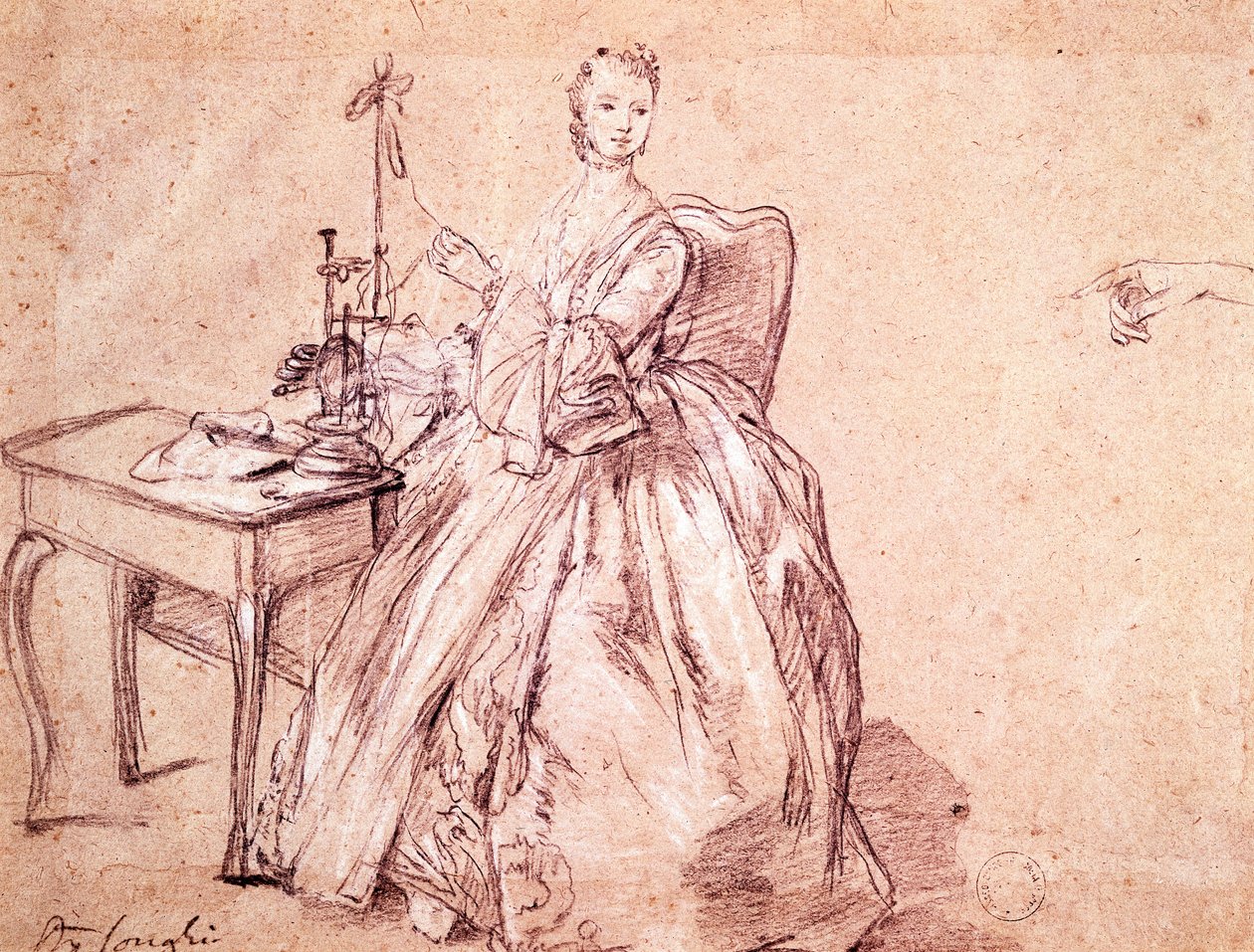 Dame die draad spint door Pietro Longhi