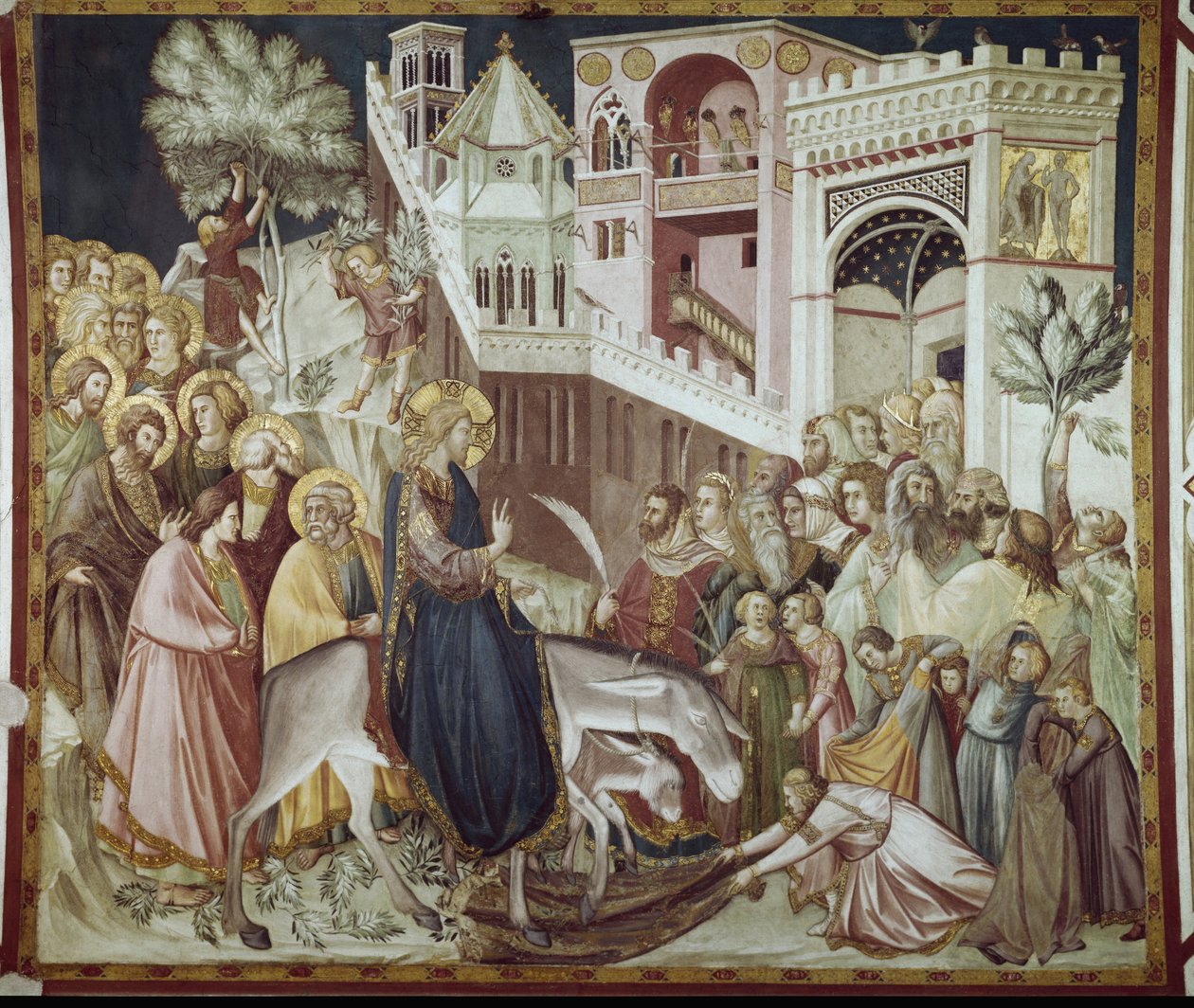 Intocht van Christus in Jeruzalem - Fresco door Pietro Lorenzetti (1280-1348) door Pietro Lorenzetti