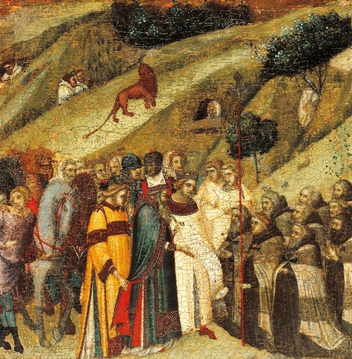 Eerste Karmelietenheremieten in de lente van Elia, detail van predella van altaarstuk voor Carmine door Pietro Lorenzetti
