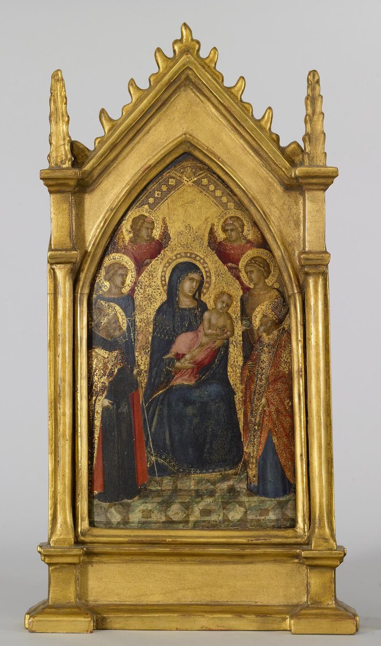 Maagd en Kind met heiligen Augustinus, Nicolaas, Catharina, Lucia en engelen, ca. 1340-45 door Pietro Lorenzetti