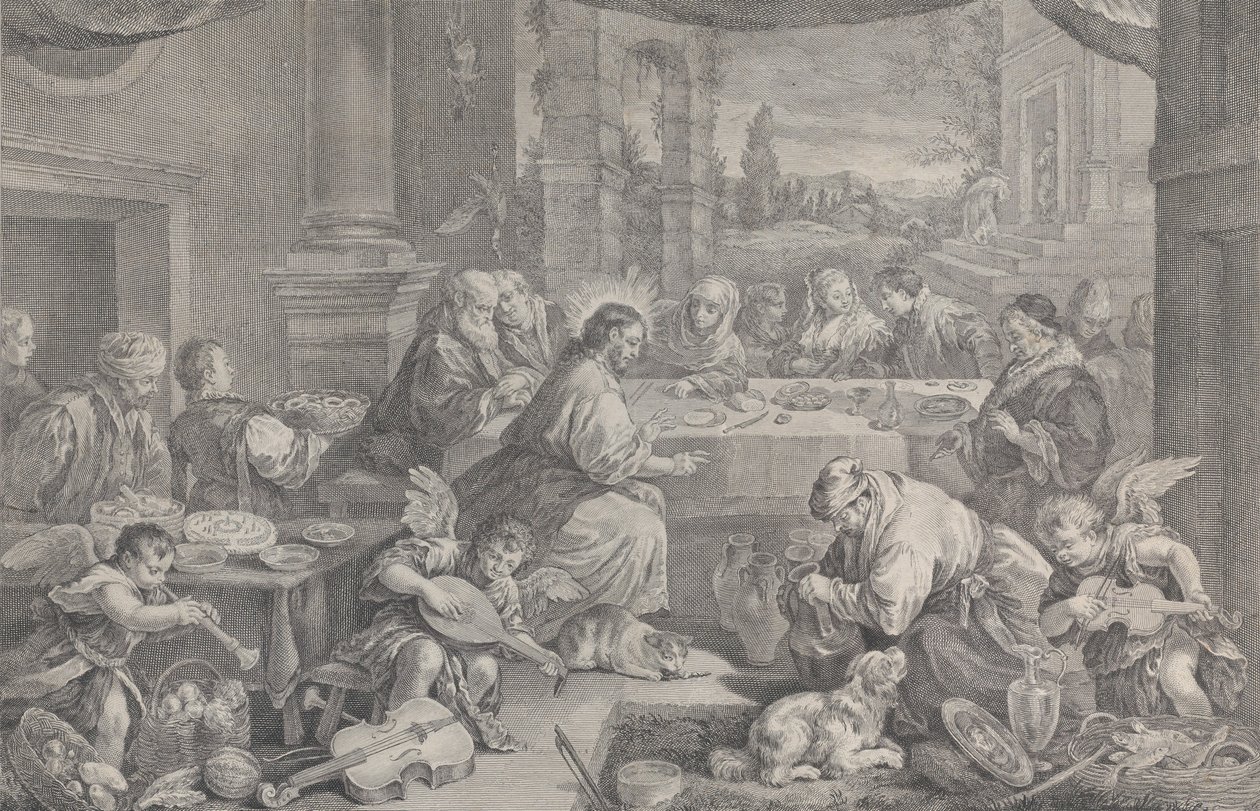 Christus verandert water in wijn op de bruiloft te Kana, 1743-1763 door Pietro Monaco