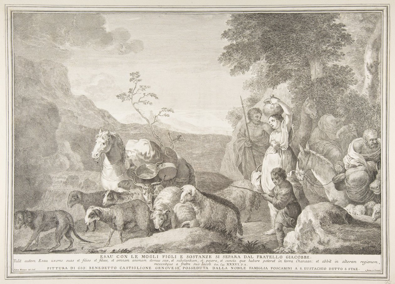 Esau en zijn familie scheiden van Jacob door Pietro Monaco