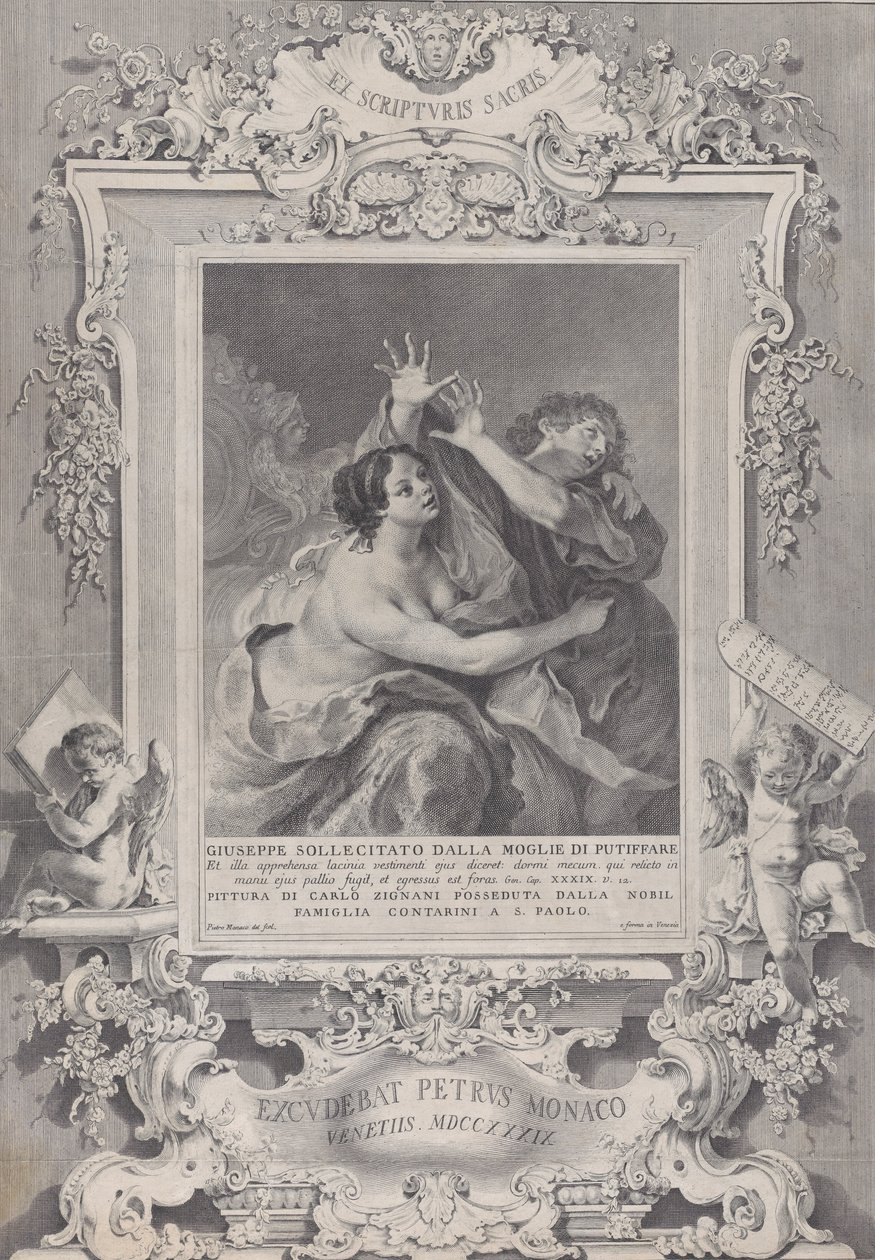 Jozef en de Vrouw van Potifar, binnen een Sierlijk Frame door Pietro Monaco