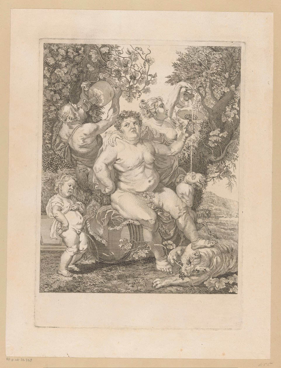 Bacchus op een wijnvat door Pietro Peiroleri