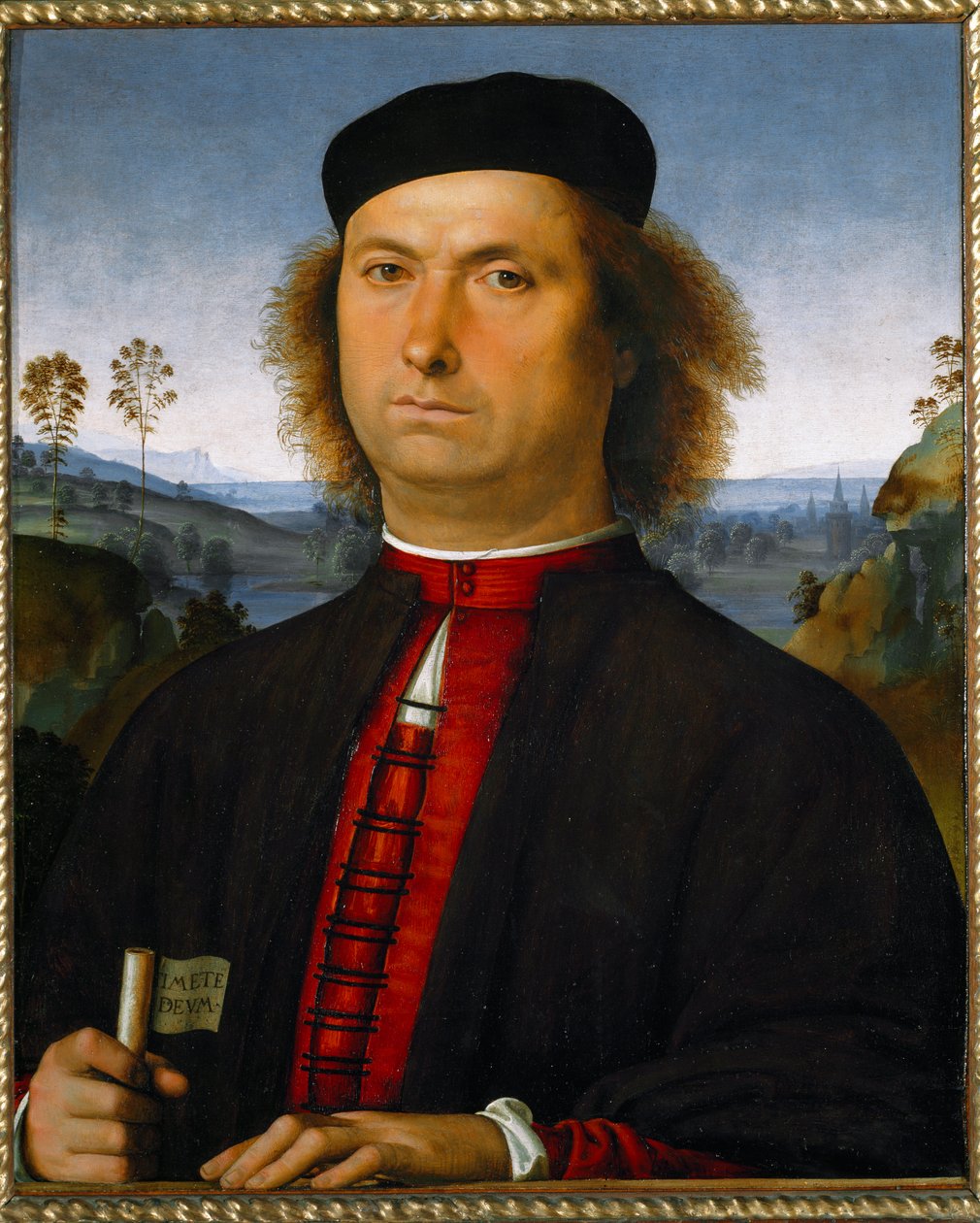 Portret van Francesco delle Operere. Hij houdt een rol met de uitdrukking 
