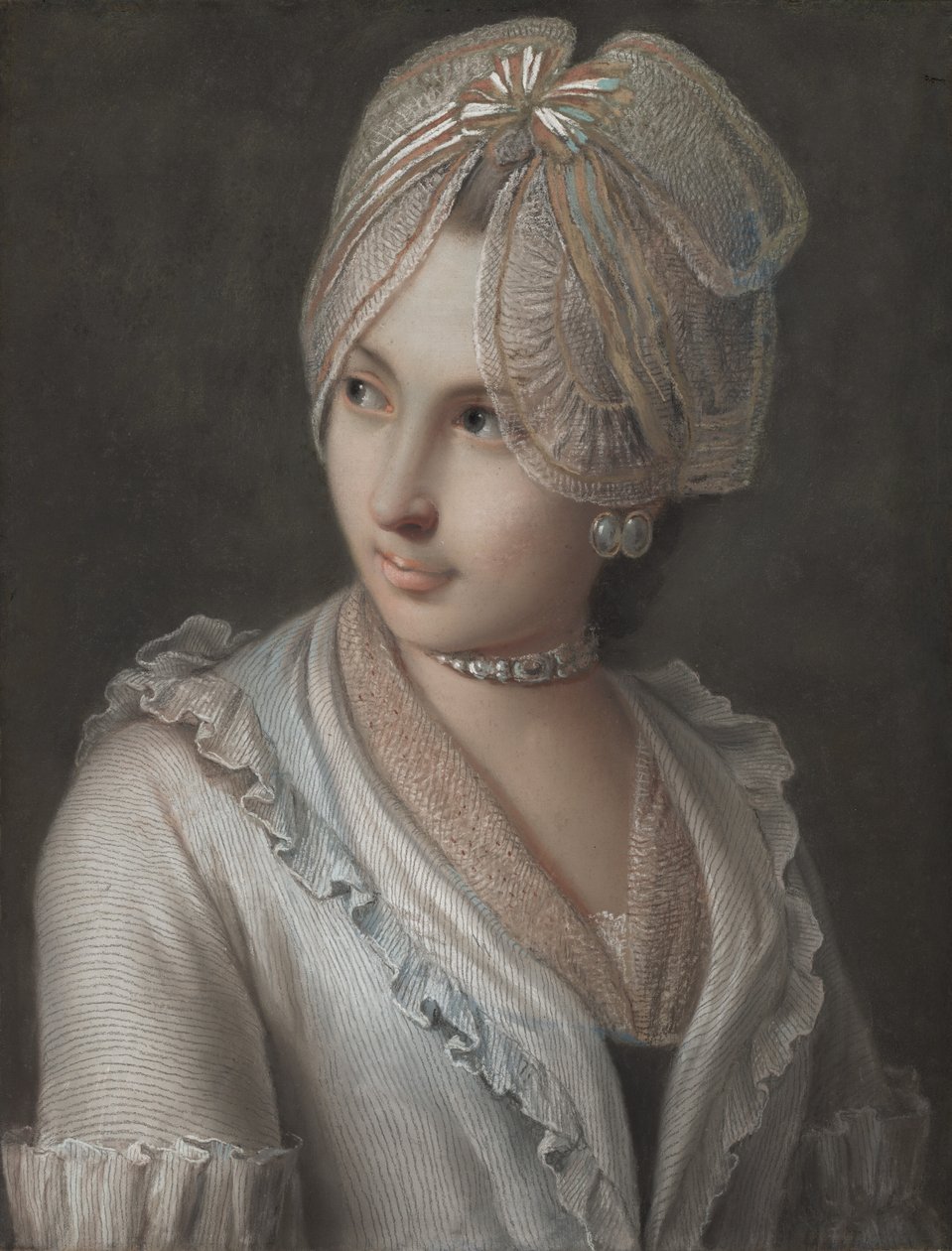 Een Elegante Jonge Dame met een Kantmuts door Pietro Antonio Rotari