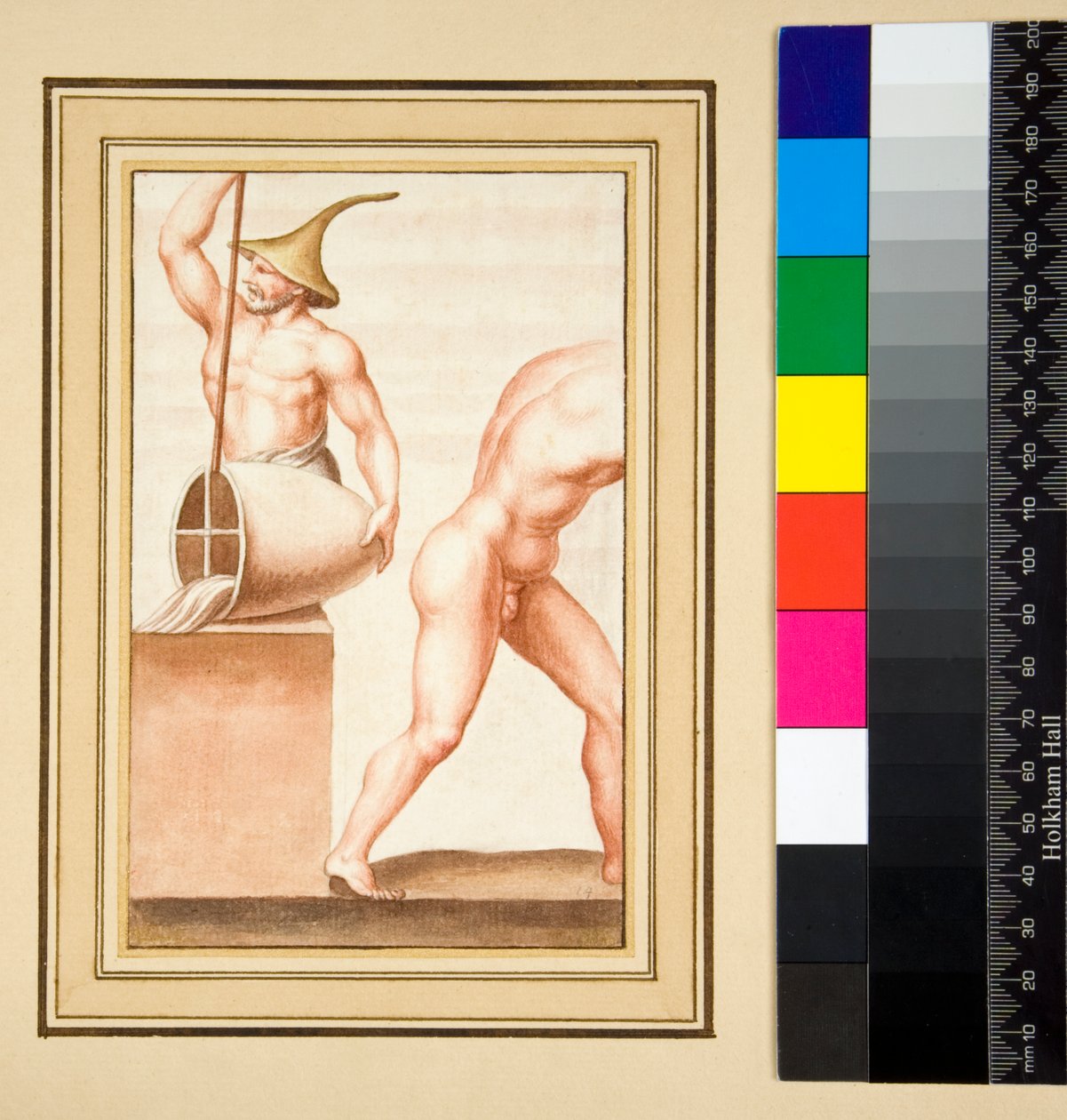 Kopie van een mozaïek van een Man met puntige hoed die uit een vaas giet door Pietro Santi Bartoli