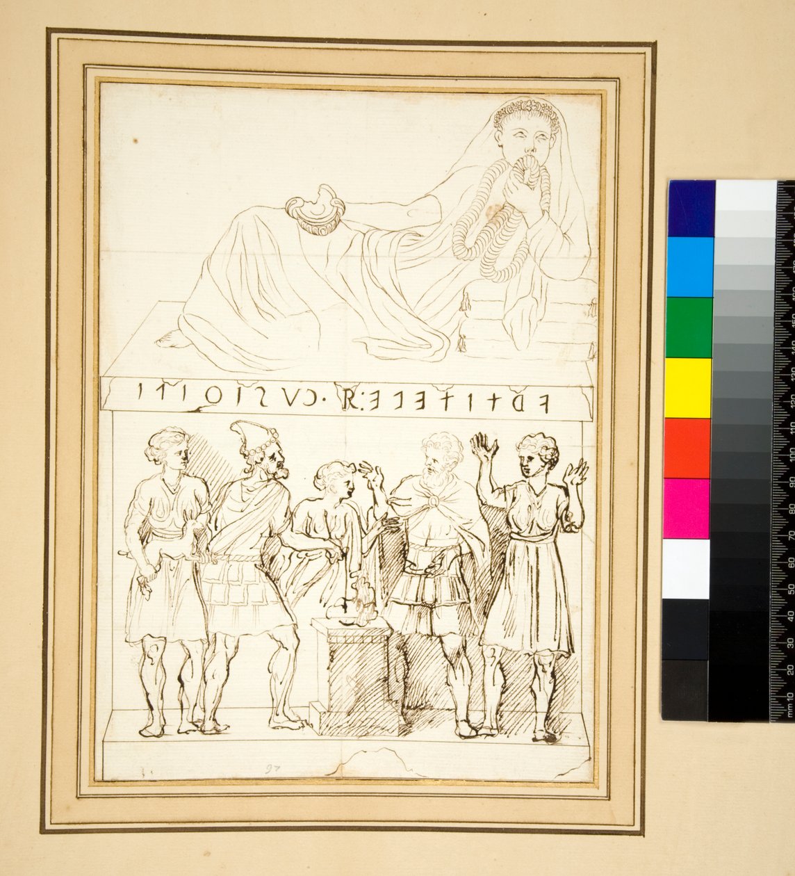 Etruskische cineraria urn (pen) door Pietro Santi Bartoli