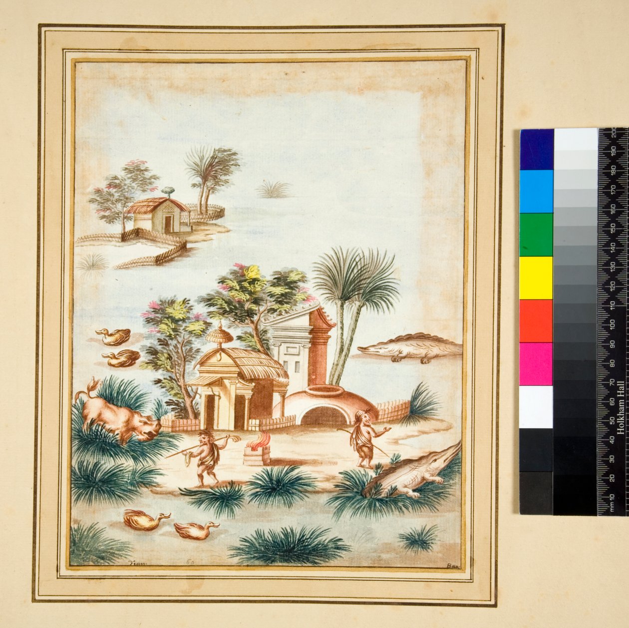 Rivierscène met twee pygmeeën op een eiland door Pietro Santi Bartoli