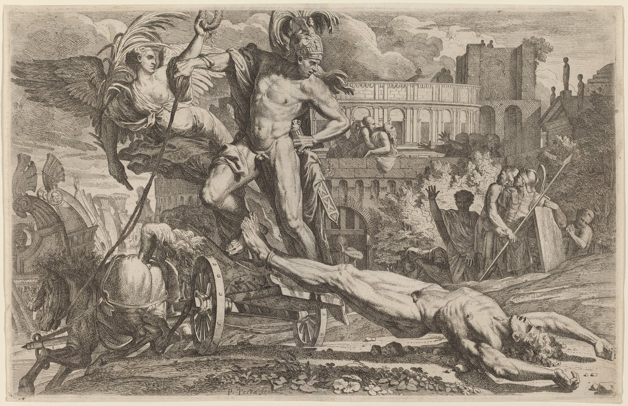 Achilles die het Lichaam van Hector Voortsleept door Pietro Testa