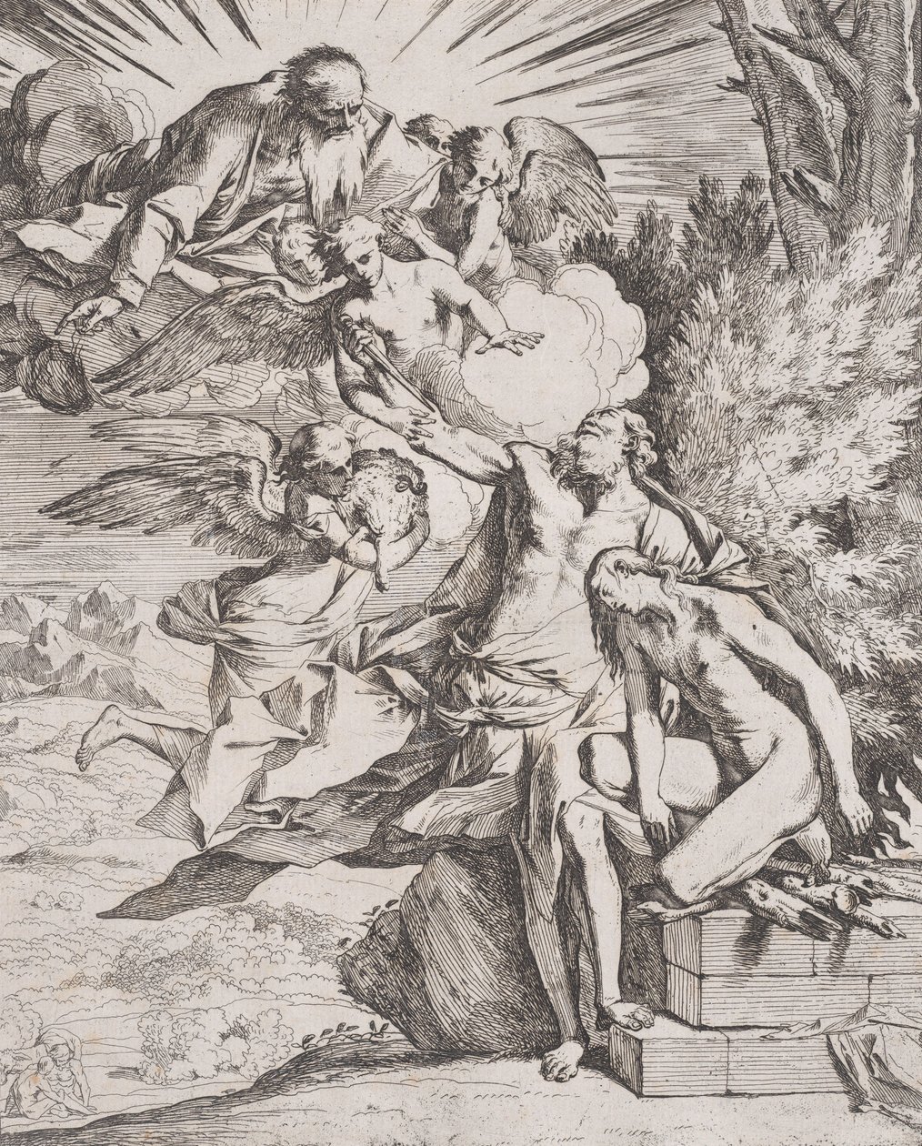 Het offer van Isaac door zijn vader Abraham, ca. 1640-42 door Pietro Testa