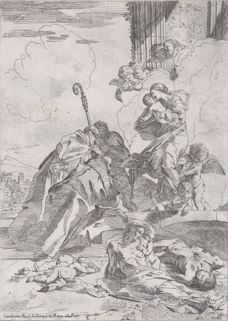 Drie Lucchese heiligen Sts Nicolaas Tolentino, Nicolaas van Bari die bemiddelen door Pietro Testa