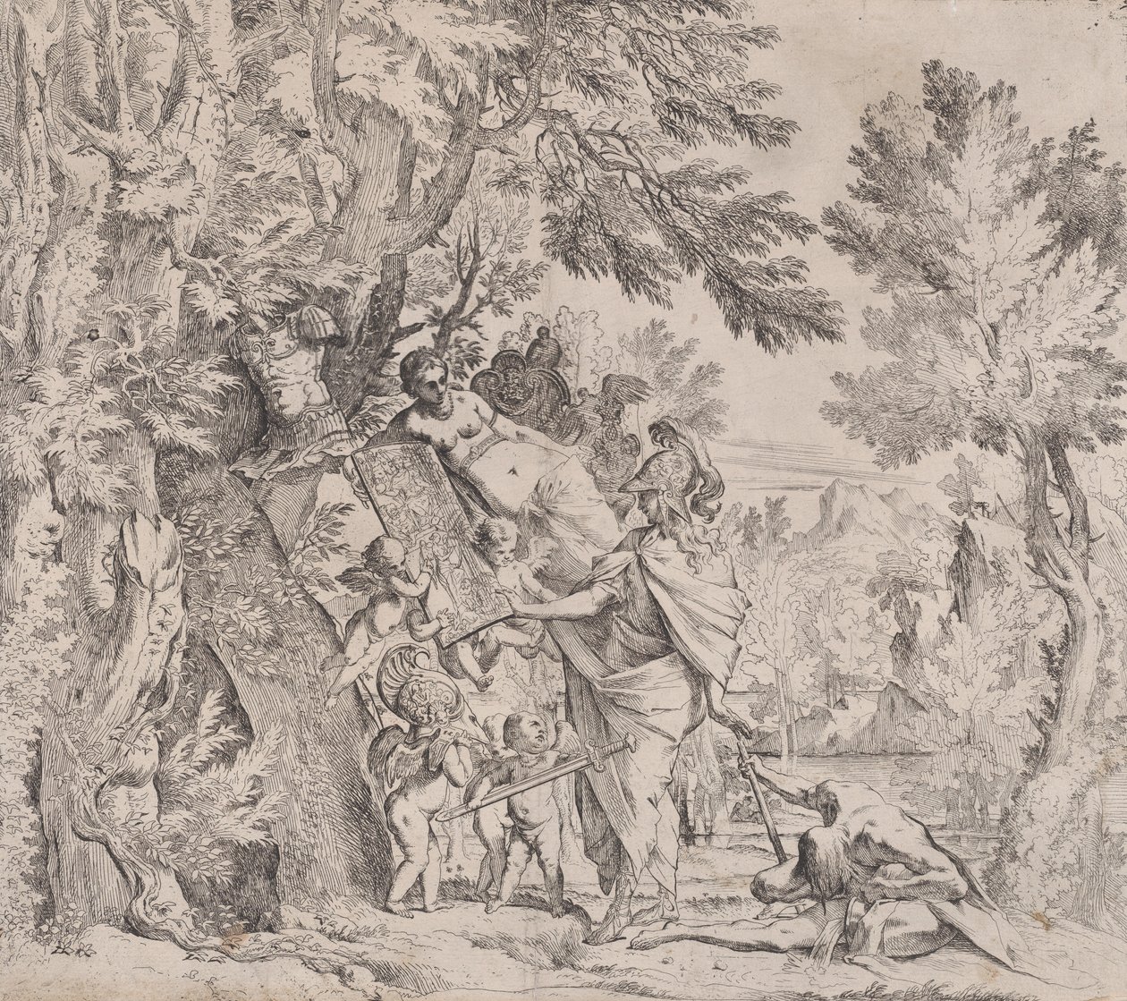 Venus geeft wapens aan Aeneas door Pietro Testa