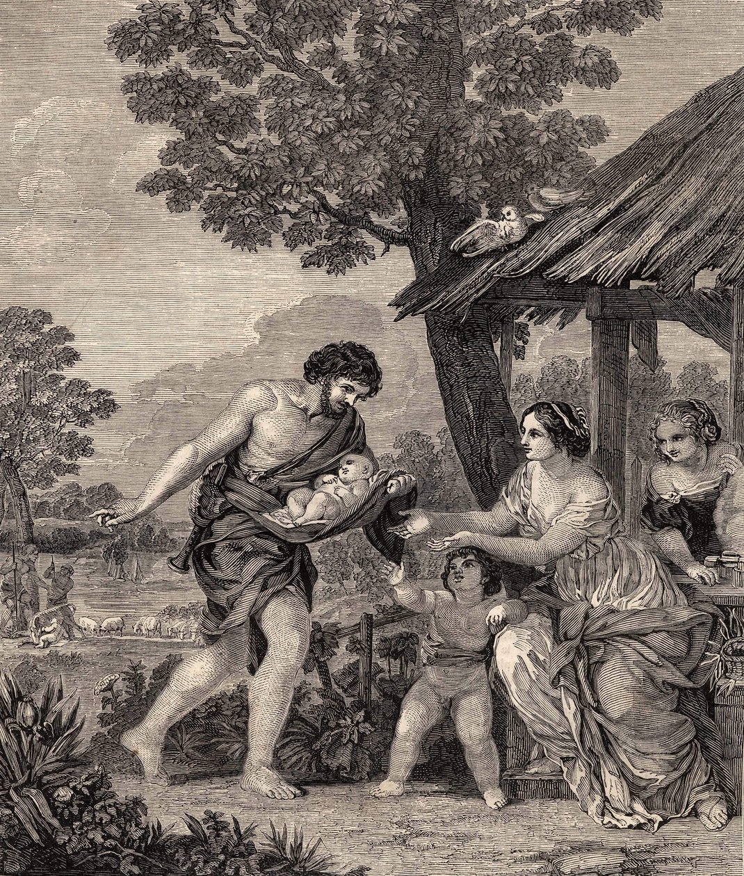 Romulus en Remus. Gravure naar het schilderij van Pietro da Cortone. Gravure uit 1860. door Pietro da Cortona