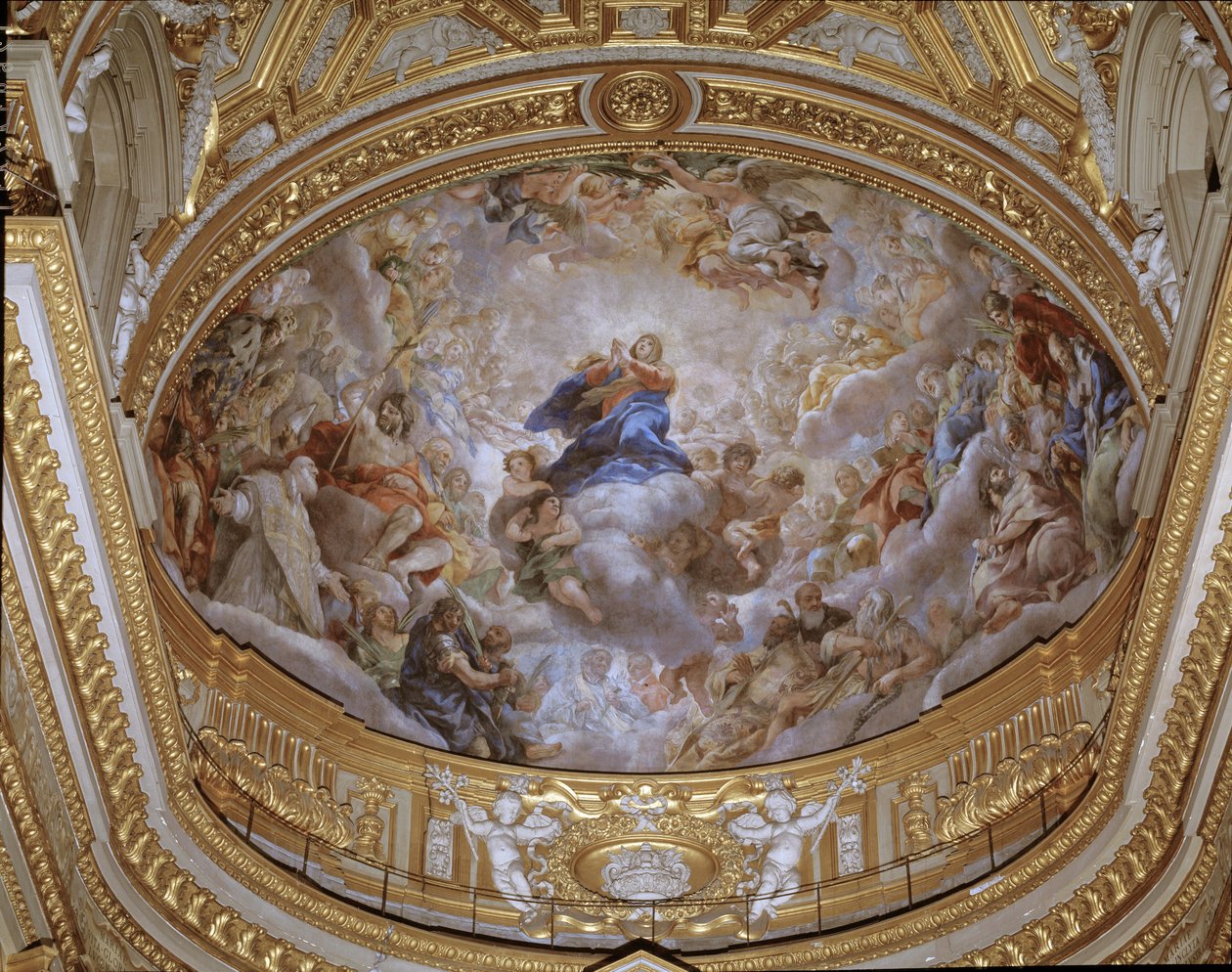 Hemelvaart van de Maagd Maria Fresco door Pietro da Cortona (1596-1669) 1652 Rome, Chiesa di Santa Maria in Vallicella Italië door Pietro da Cortona