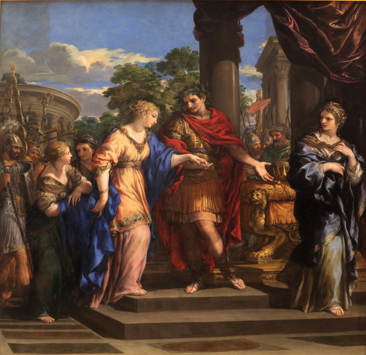 Caesar geeft Cleopatra de Troon van Egypte, ca. 1637 door Pietro da Cortona