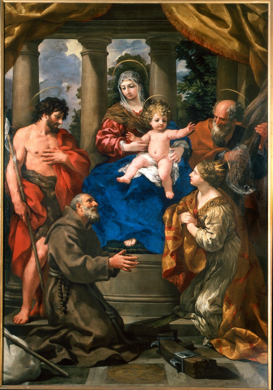 Madonna en Kind met St. Johannes de Doper, St. Felix van Cantalice, St. Andreas en St. Catharina van Alexandrië door Pietro da Cortona