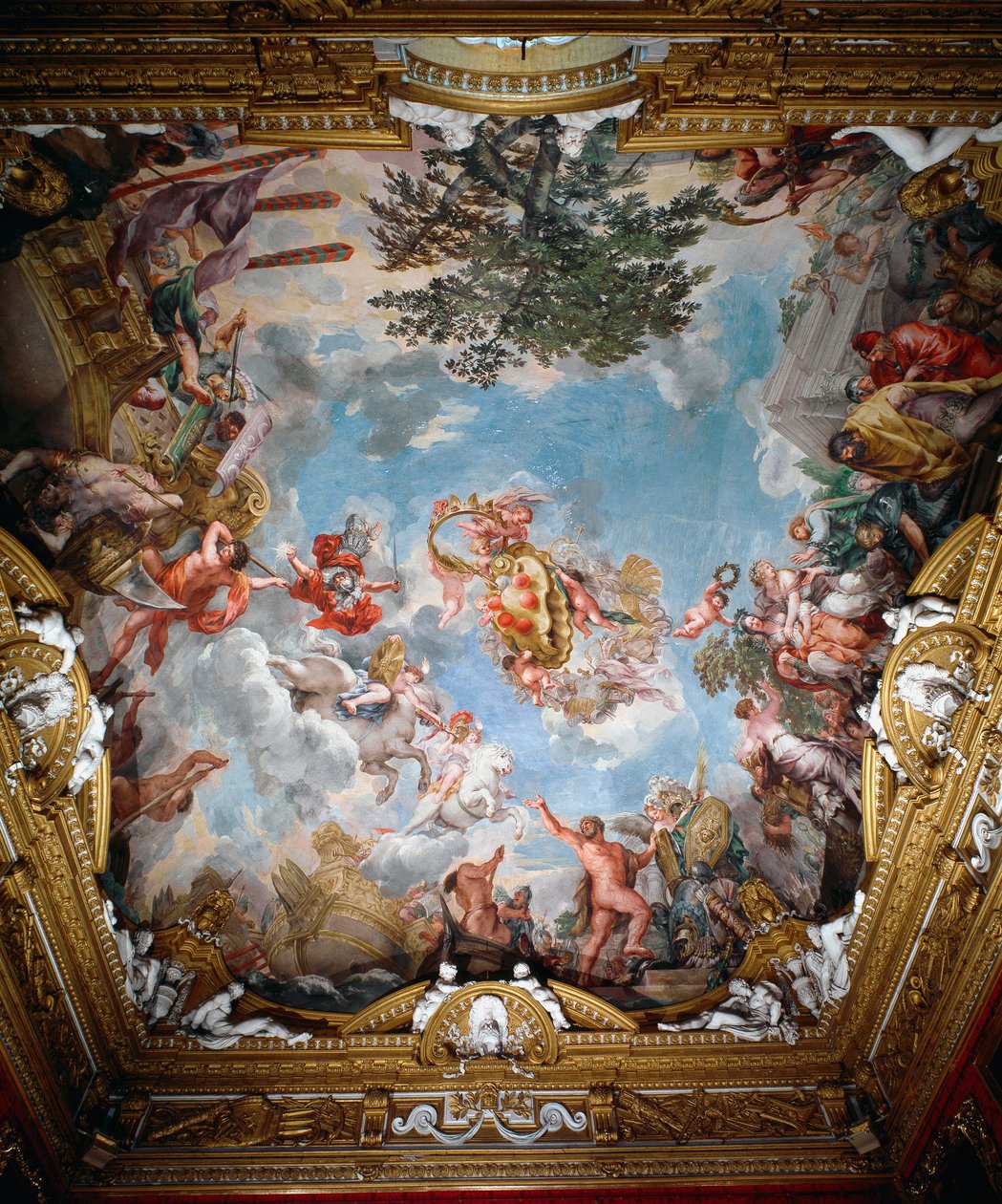 Mars na de oorlog, gewelf van de Hal van Mars door Pietro da Cortona