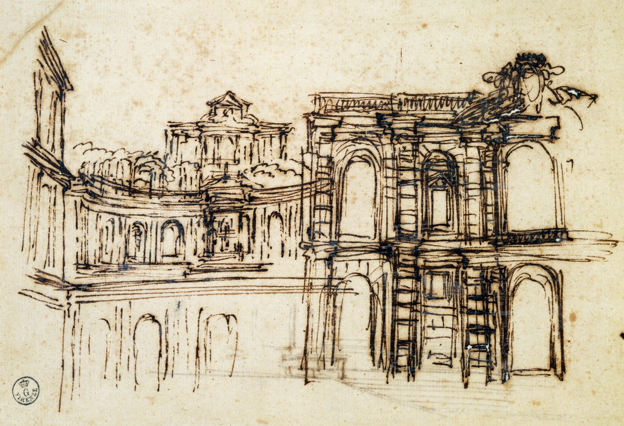 Studie voor theater in Palazzo Pitti in Florence door Pietro da Cortona