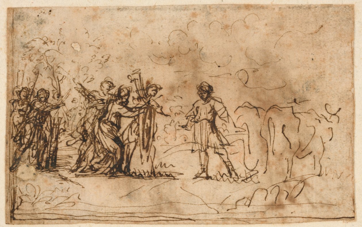 Cincinnatus Geroepen van het Veld, studie voor de "Storia di Cincinnato," Galerie van de Villa Sacchetti (Nu Chigi), Castelfusano door Pietro da Cortona