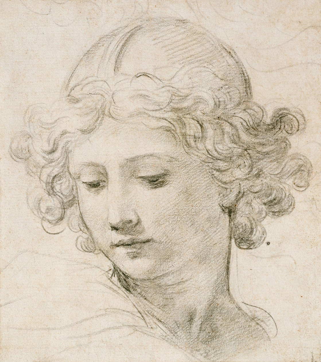 Hoofd van een engel, kijkend naar links door Pietro da Cortona