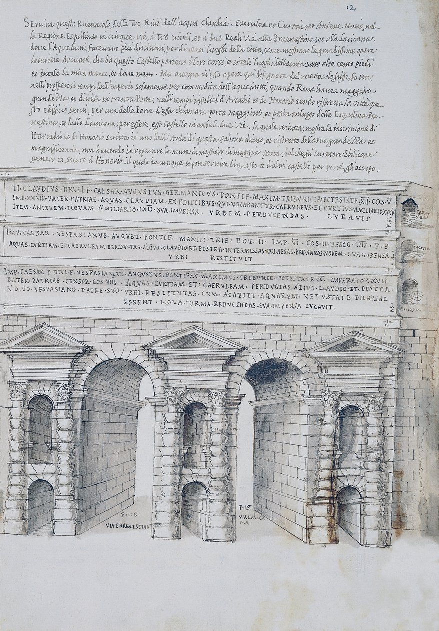 Porta Maggiore in Rome, tekening, uit Romeinse Oudheden, door Pirro Ligorio (1513-1583) door Pirro Ligorio