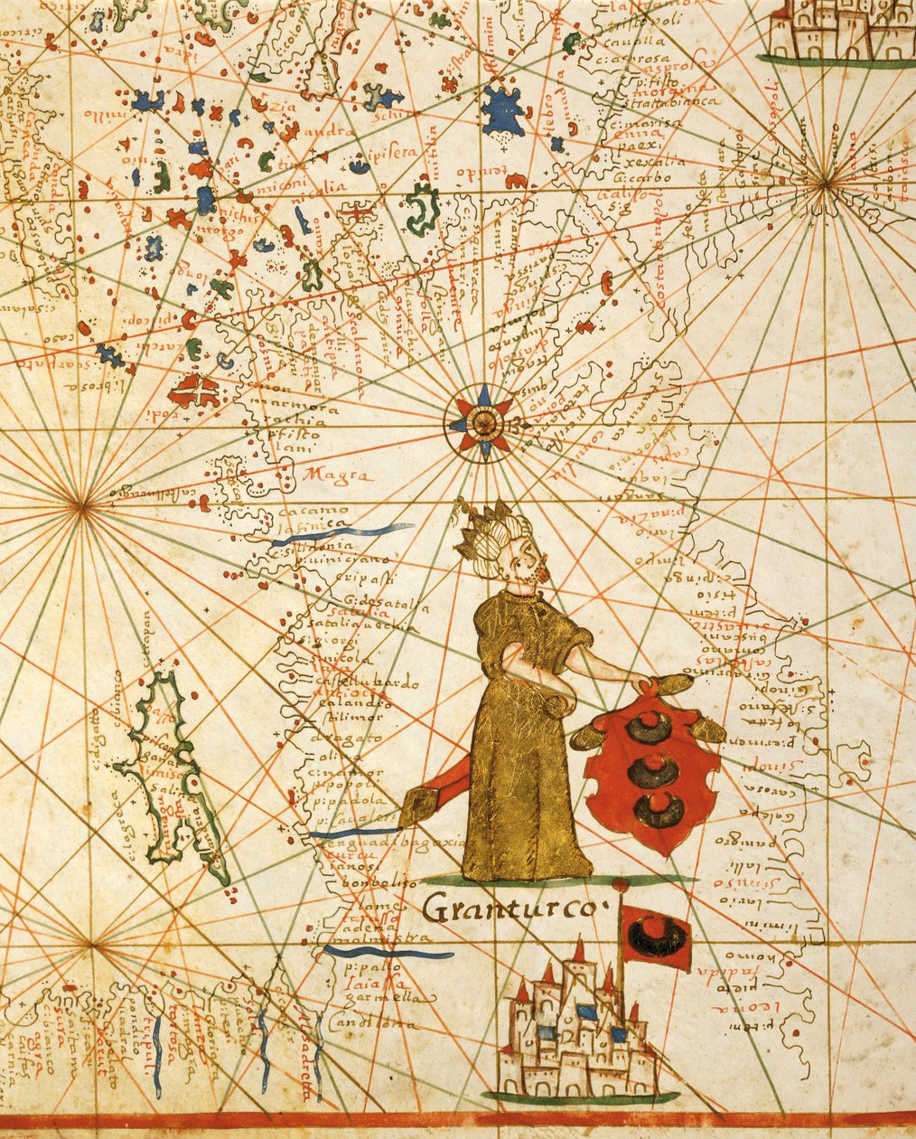 Ottomaanse rijk, uit portolaan atlas bestaande uit zes kaarten, door Placido Caloiro en Francesco Oliva, perkament. 1646. door Placido Caloiro e Oliva