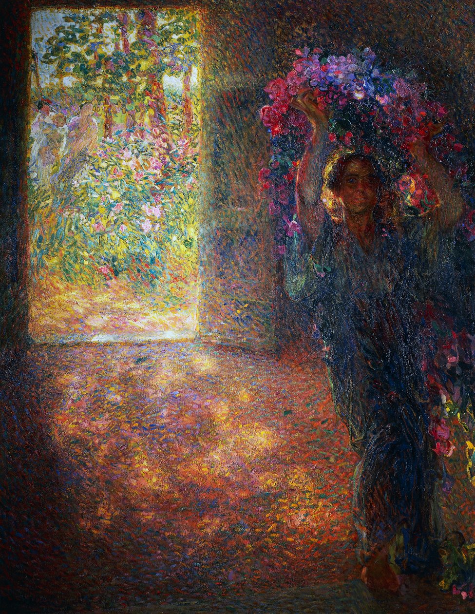 Bloemenhuis, ca. 1910, door Plinio Nomellini (1866-1943), olieverf op doek, 200x160 cm, Italië, 20e eeuw door Plinio Nomellini