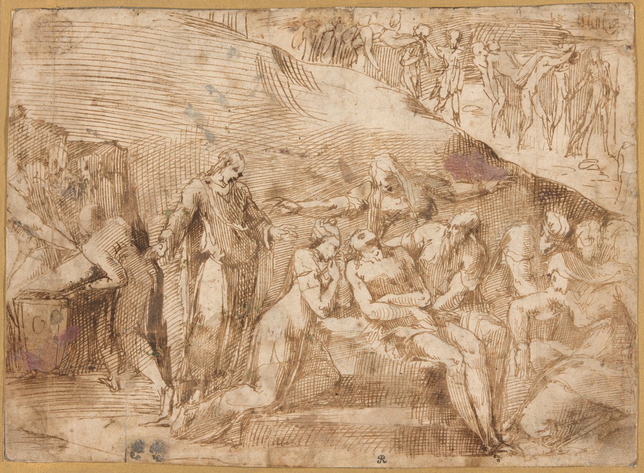 De Rouw om Christus (recto en verso) door Polidoro da Caravaggio