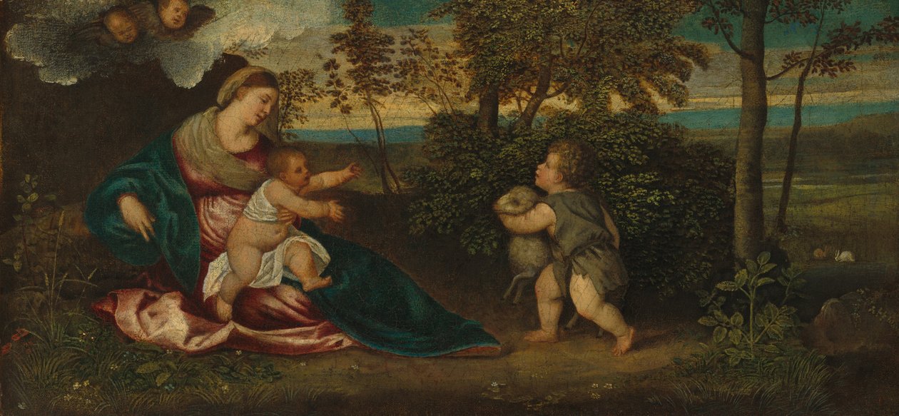 Madonna en Kind en de jonge Sint Jan in een landschap, 1540-1550 door Polidoro da Lanciano