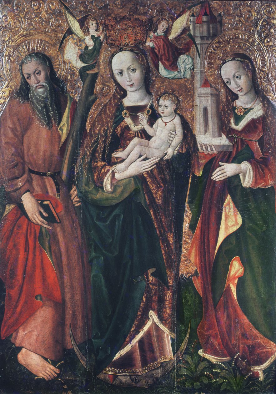 Maagd en Kind met Heiligen Andreas en Barbara, c.1510 door Polish School