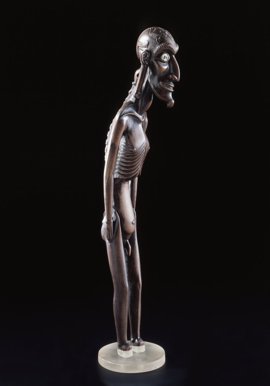 Houten figuur gesneden in de vorm van een man, van Paaseiland, voor 1894 (hout & obsidiaan) door Polynesian School