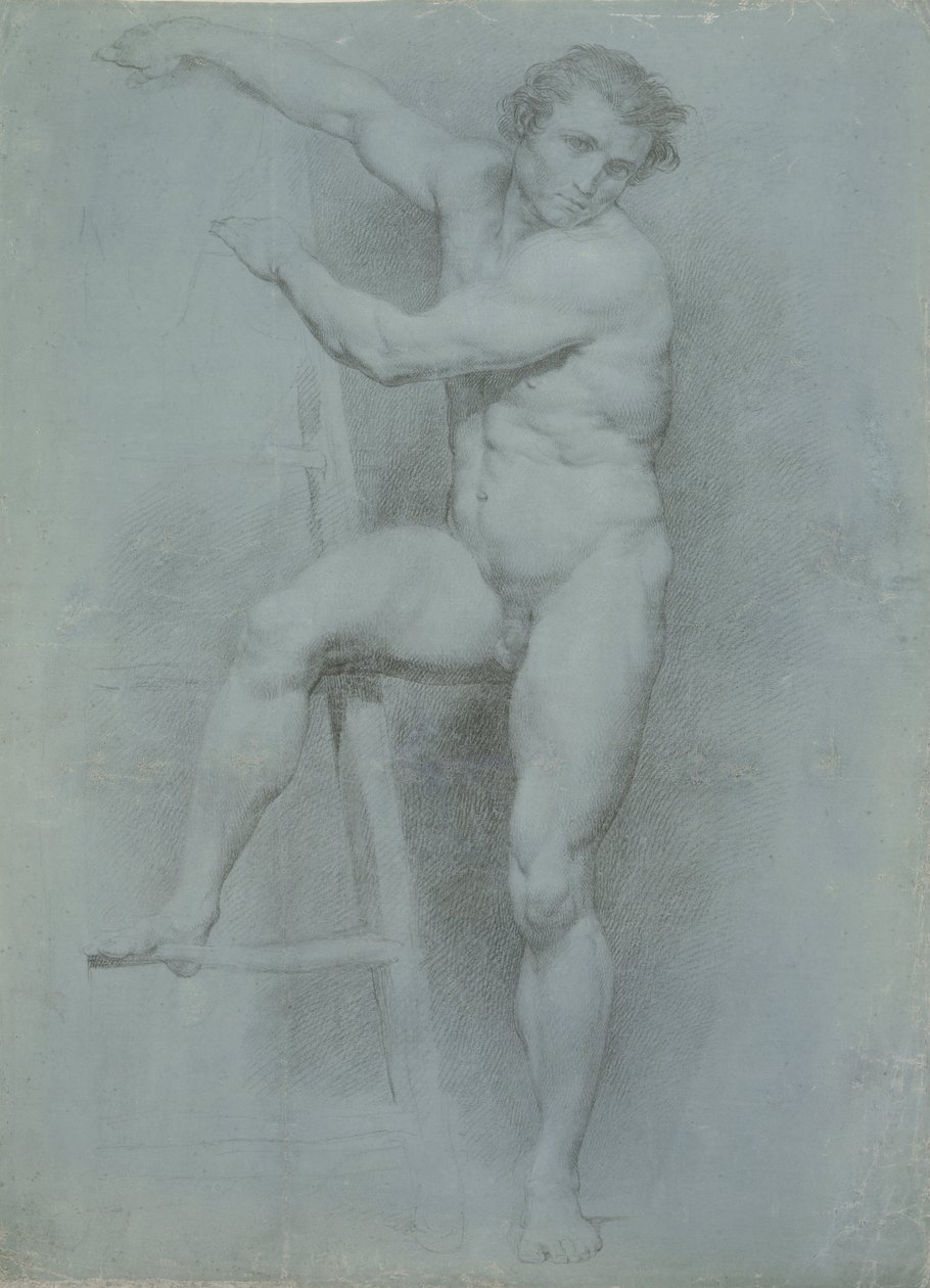 Mannelijk Naakt Leunend op een Ladder door Pompeo Girolamo Batoni