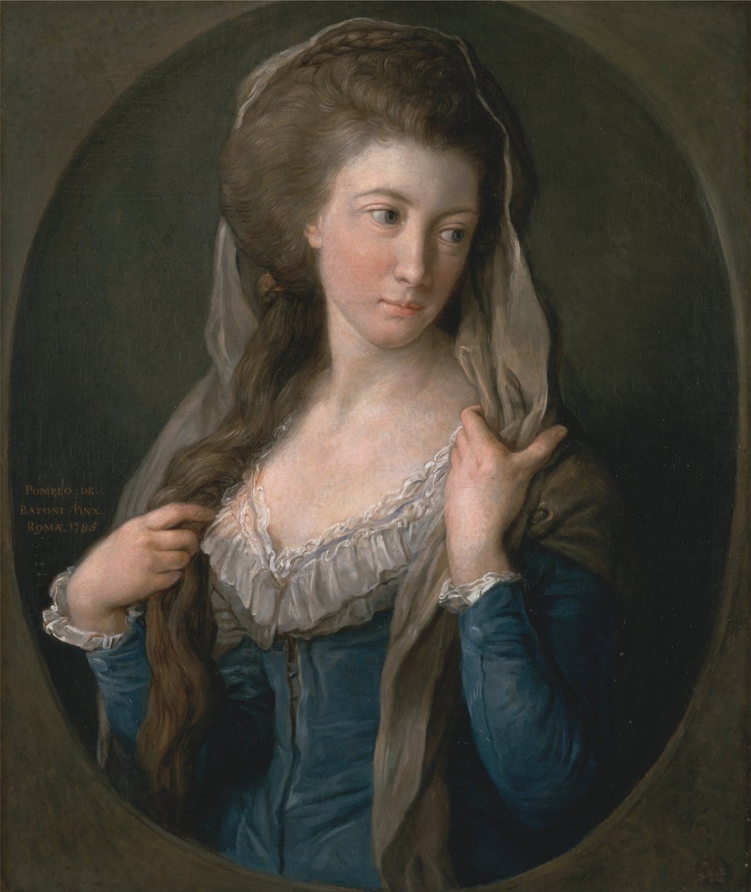 Portret van een Vrouw, traditioneel geïdentificeerd als Margaret Stuart, Lady Hippisley door Pompeo Girolamo Batoni