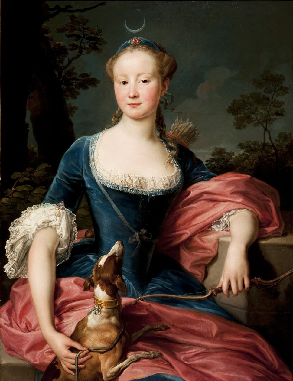 Portret van een dame als Diana de Jageres Portret van een dame als Diana de Jageres door Pompeo Batoni