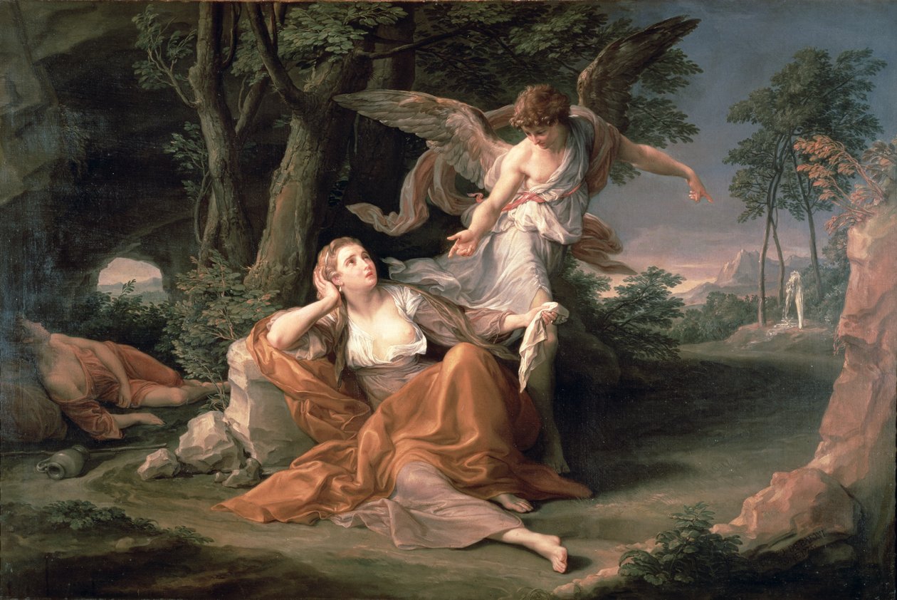 Hagar in de woestijn door Pompeo Girolamo Batoni