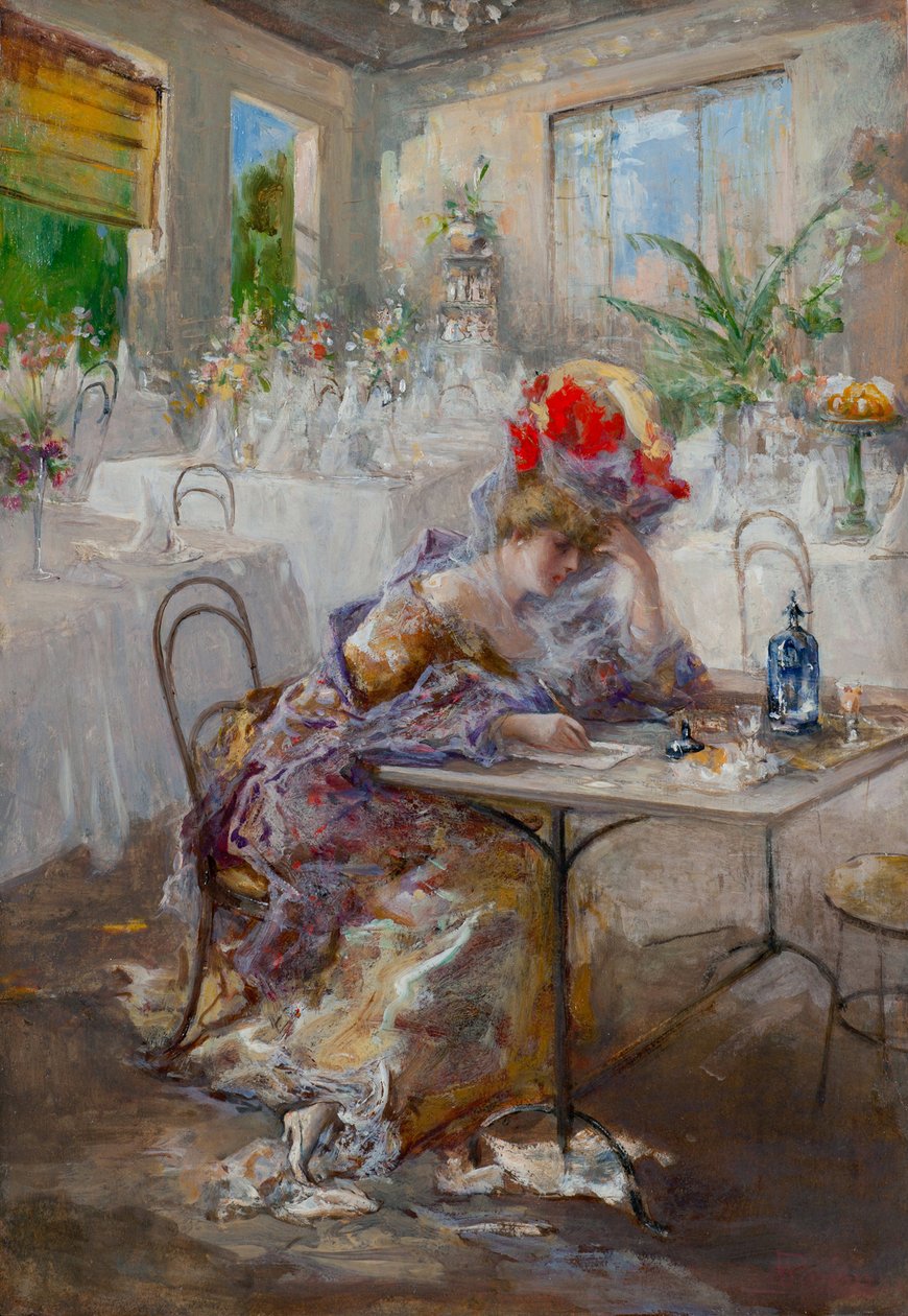 Een brief (of Dame in het café) door Pompeo Mariani