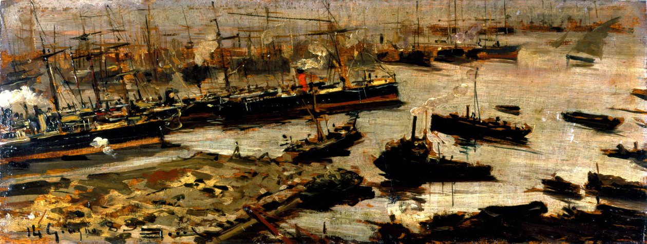 Haven van Genua, schilderij door Mariani door Pompeo Mariani