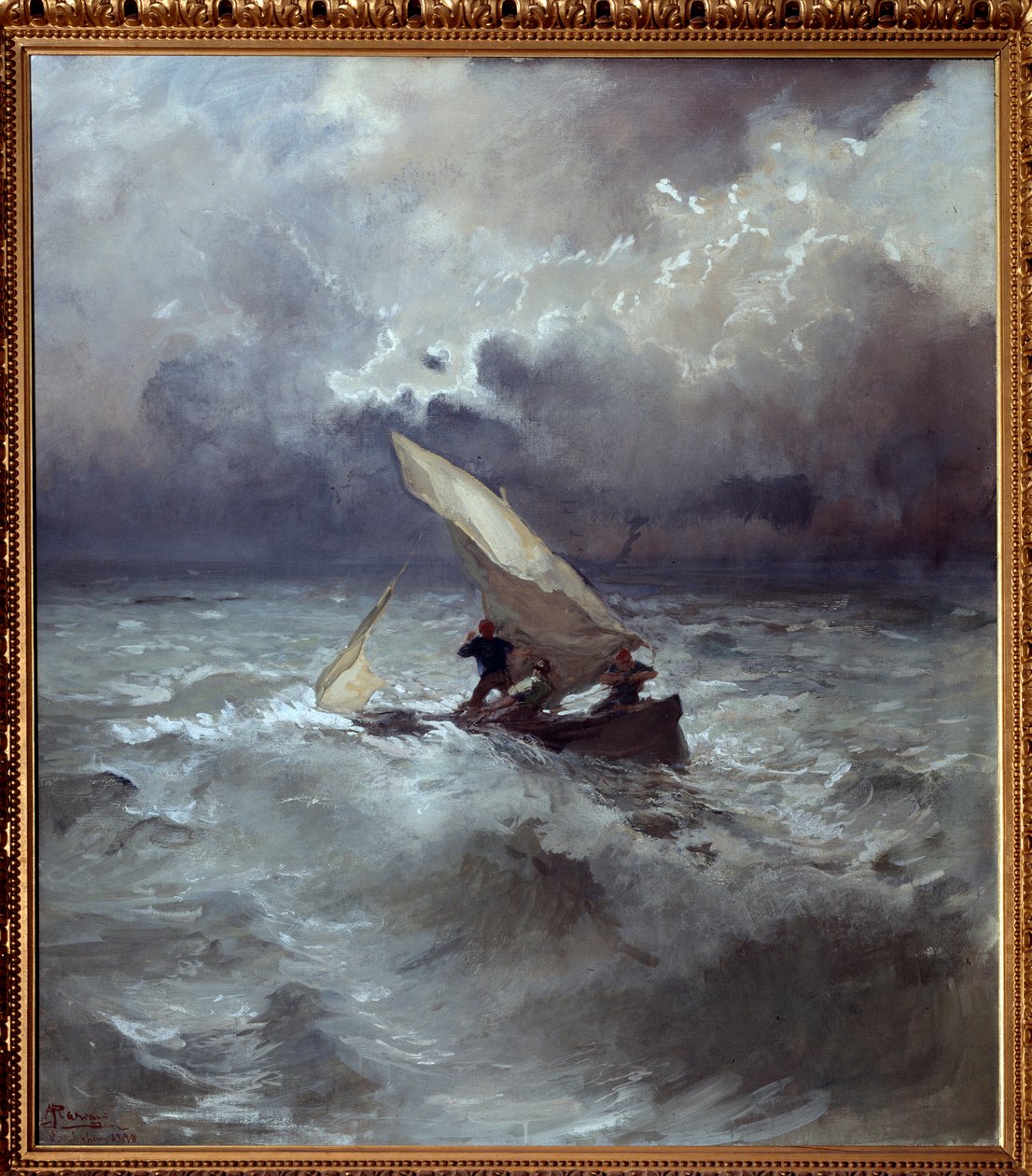 Storm op zee Schilderij door Pompeo Mariani (1857-1927) 1898 door Pompeo Mariani