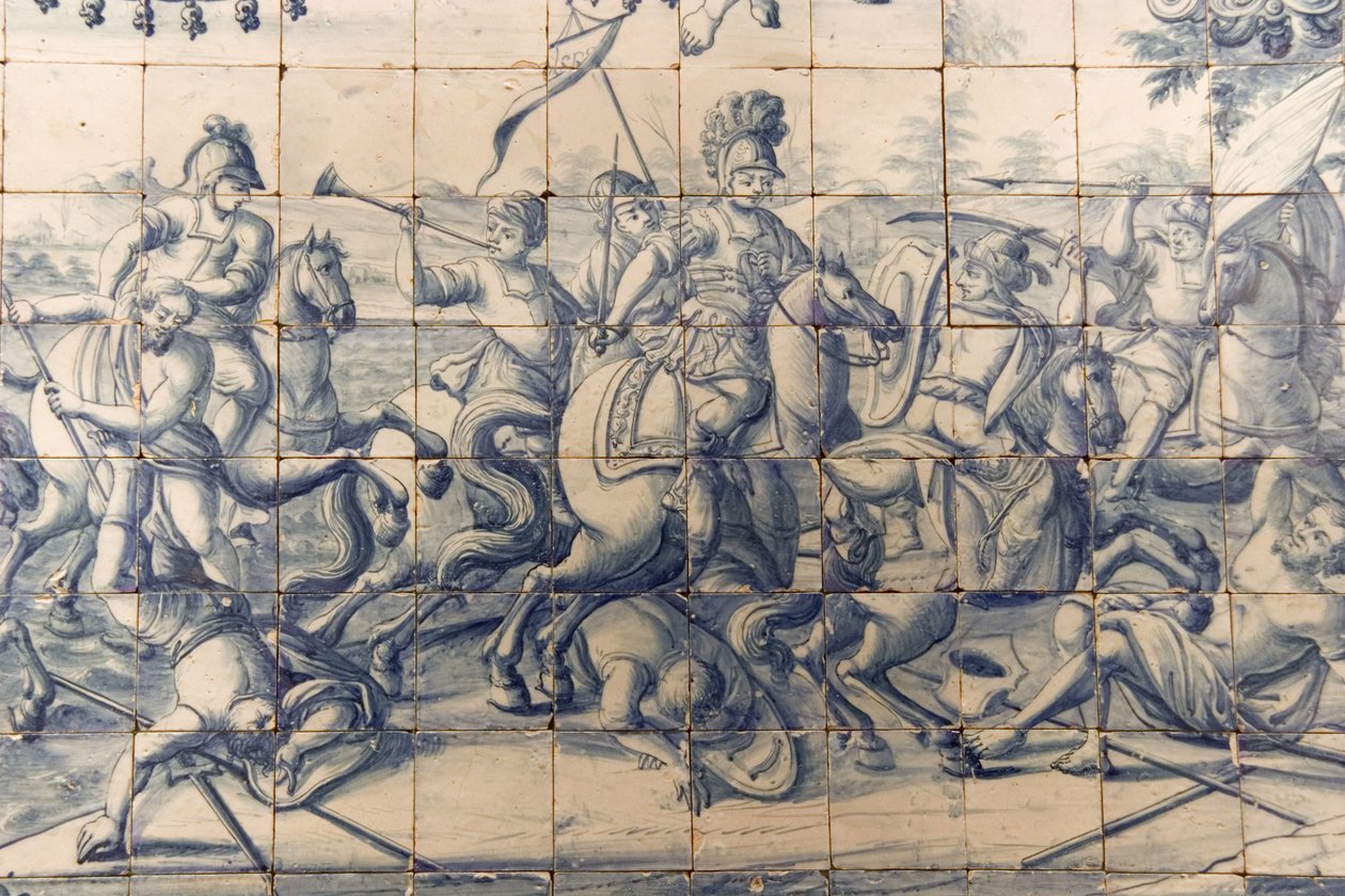 Alexander (356-323 v.Chr.) vecht tegen de Perzen, ca.1745 (keramiek) door Portuguese School
